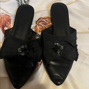 Simply Vera Vera Wang Black Mules with Bow Accent